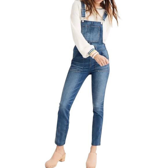 Madewell Skinny Overalls Jeans Denim One Piece Stretch Zip Jansing Wash Blue 2X - Picture 1 of 7